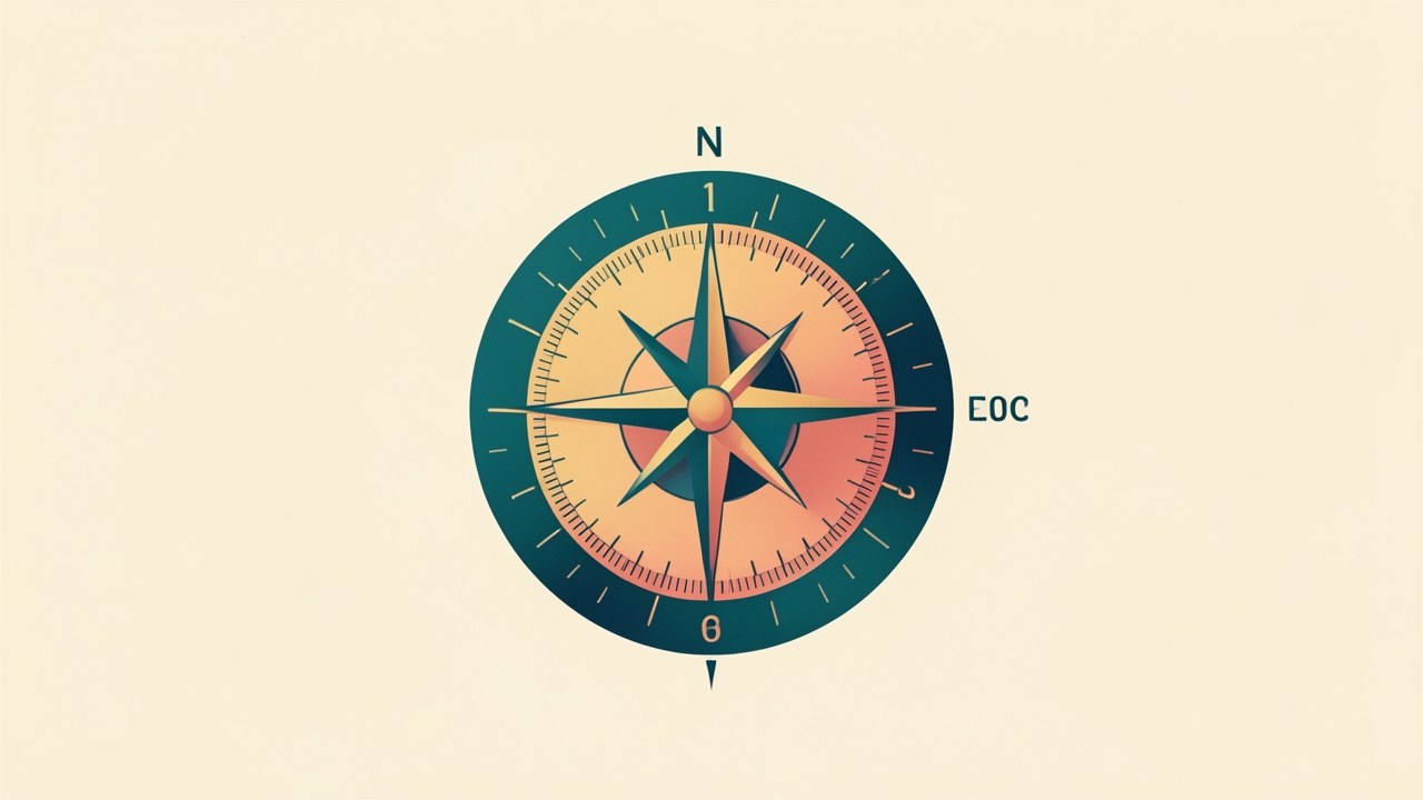 A stylized compass rose with a rate gauge dial, set against a warm off-white background with faint compass markings, conveying guidance and clarity.