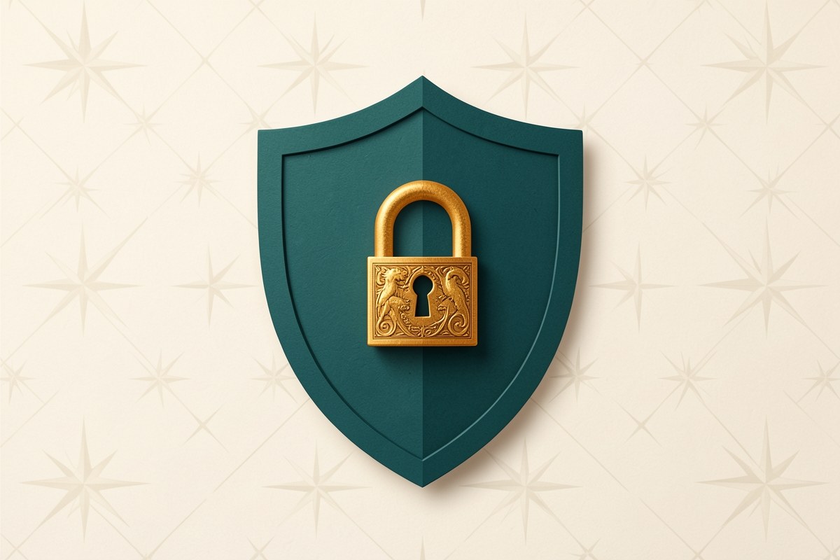 A shield with a lock inside, representing privacy and security, on a clean background.