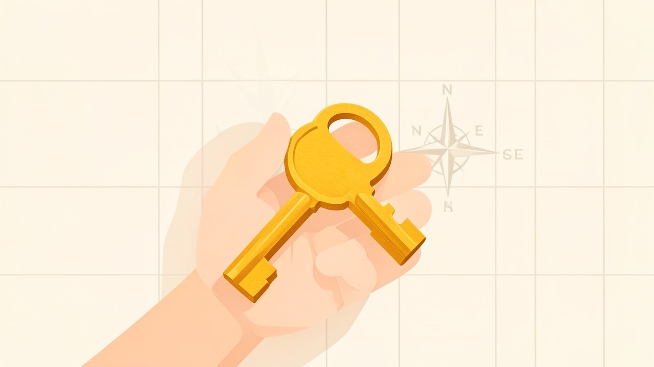 A hand holding a golden key with a compass rose in the background, symbolizing preapproval and readiness for negotiation.